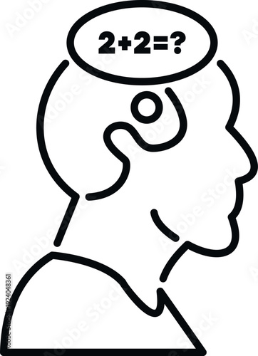 Human head with an arithmetic equation inside a thought bubble, representing calculation