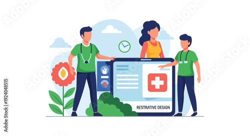 Digital Healthcare App Interface with Medical Professionals and Patient. Online Telemedicine Consultation Platform for Health Services and Restorative Design.