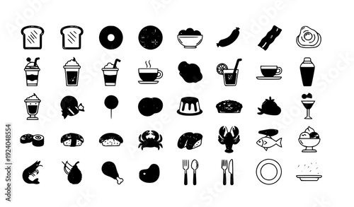 Breakfast Dessert and Seafood UI Thin Line Icons 48x48 Pixel Perfect Minimal Vector Set