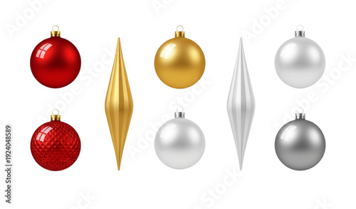 Christmas Tree Ornament Vector Set – 3D Glossy Baubles Collection