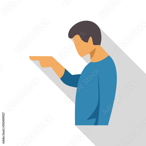 Person pointing index finger forward with flat design style long shadow