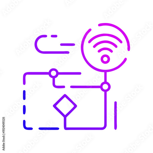 Gradient wifi signal and network diagram icon on transparent background