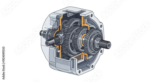 Detailed illustration of a gearbox mechanism
