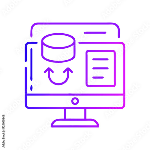 Computer screen showing database syncing icon on transparent background
