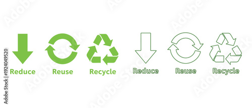 Reduce reuse recycle icons in different green colors on white