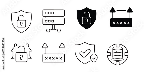 Security icons set with shields locks and servers  internet protection symbols