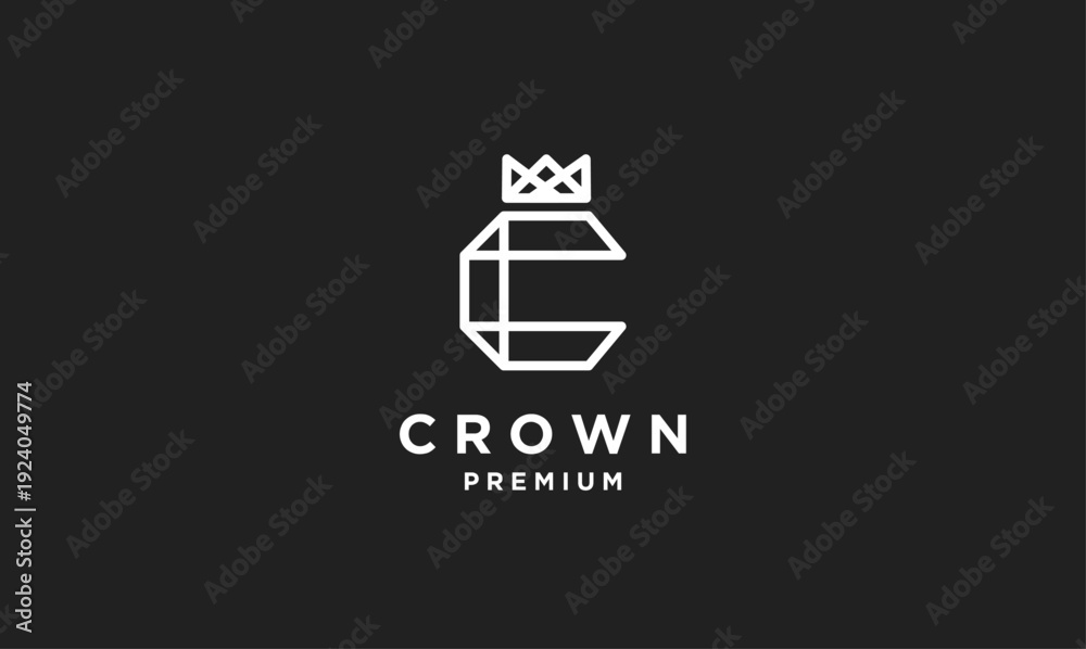 Naklejka premium Geometric Letter C and Crown Logo Design - Modern Monogram Line Art Symbol for Premium Brand Identity