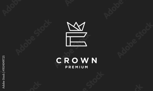 Minimalist Line Art Crown with Letter E Monogram Logo on Black Background