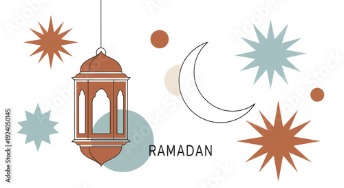 Ramadan Kareem celebration background with lantern and crescent moon