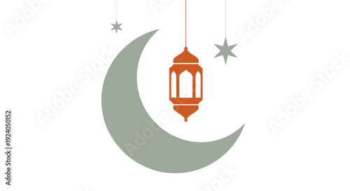 Ramadan illustration with crescent moon and lantern hanging