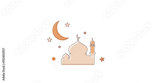 Mosque illustration with crescent moon and stars for Ramadan Kareem celebration