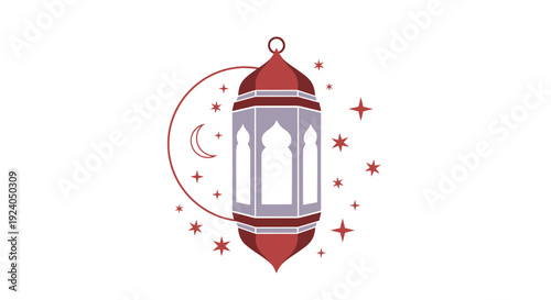 Ramadan Kareem greeting with lantern and crescent moon illustration