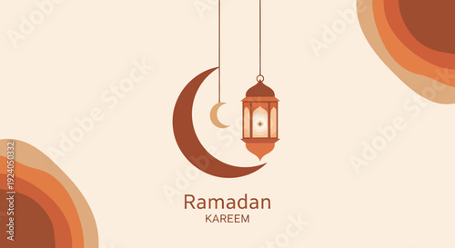 Ramadan Kareem celebration with lantern and crescent moon