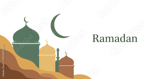 Ramadan Kareem celebration with mosque silhouettes at dusk