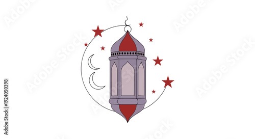 Ramadan Kareem illustration of a lantern with stars and moon phases