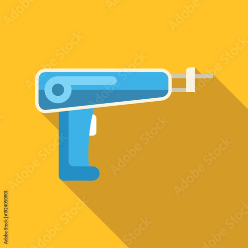 Blue ear piercing gun with long shadow on a vibrant yellow background