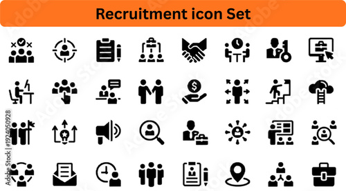 Recruitment icon set silhouette vector on white background 