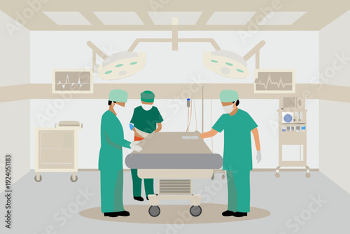 Surgical team preparing a patient on a hospital operating table