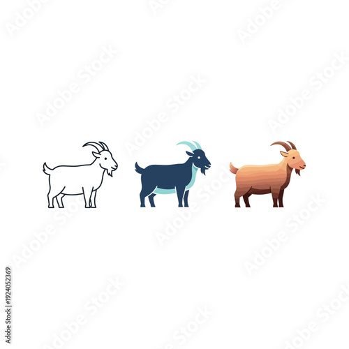 Stylized Goat Character Illustrations in Different Artistic Styles