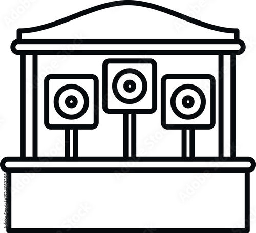 Minimalist line art illustration of a carnival shooting gallery booth with three targets