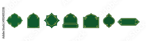 Gold islamic ornamental frame set. Flat vector collection