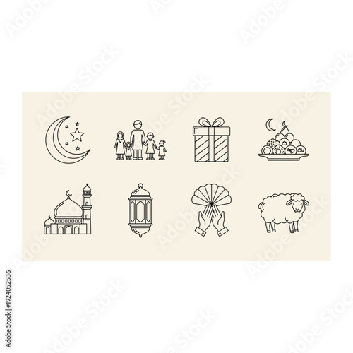 Hand-Drawn Islamic Ramadan Icons for Festive Celebrations