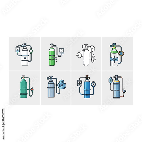 Oxygen Cylinders and Medical Gas Tanks Collection - Healthcare Icons