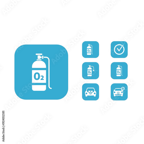 Oxygen Tank Icon and Medical Equipment Set - Healthcare Vector Graphics