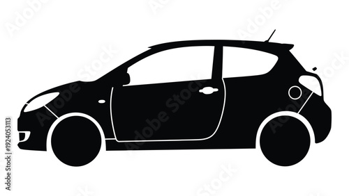 A black silhouette of a small hatchback car isolated on white background, Vector