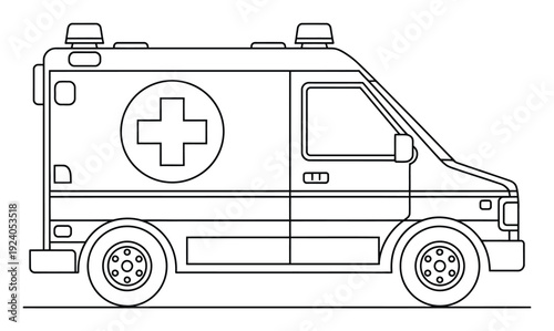 Simple Line of an Ambulance with a Red Cross Symbol
