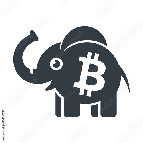 Vector of an elephant with a bitcoin symbol on its side.