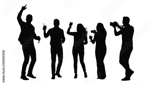 A group of people standing and taking pictures isolated on white background, Vector