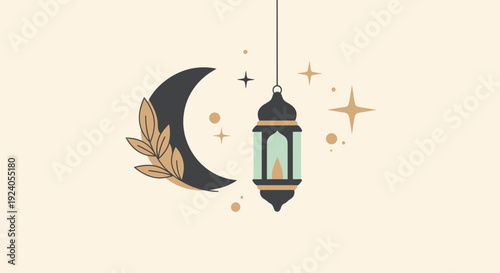 Ramadan Kareem celebration with crescent moon and lantern decor