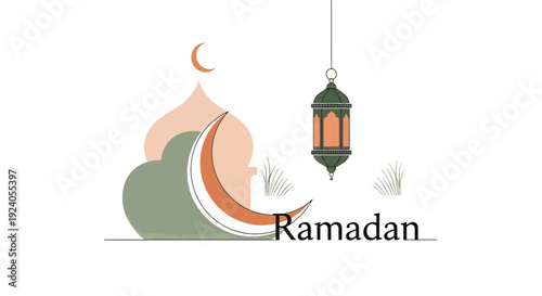 Islamic crescent moon and lantern illustration for Ramadan Kareem celebration