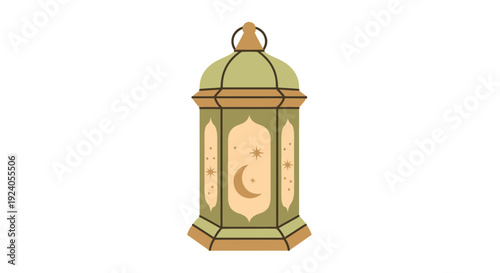 Ramadan Kareem festive lantern with crescent moon and stars illustration