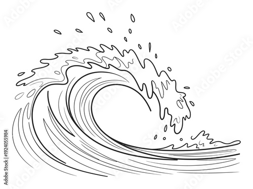 Black and White Line of a Crashing Ocean Wave