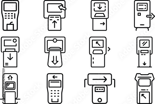 ATM machine dispensing cash with arrow indicator vector illustration
