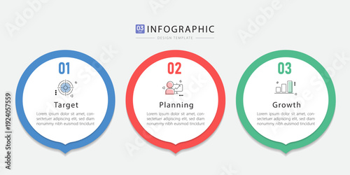Infographic 3 Step timeline journey, calendar Flat simple infographics design template. presentation graph. Business concept with 3 options, vector illustration.
