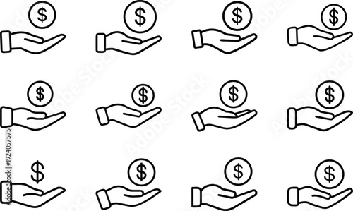 Open Hand Holding Dollar Symbol Line Art Vector Illustration