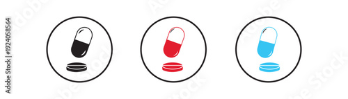 Pills and Tablets set. Vitamin sign, capsule icon, Drug sign and medicine sign isolated. Healthcare treatment medicine pills symbol. Pills icon Vector Illustration,