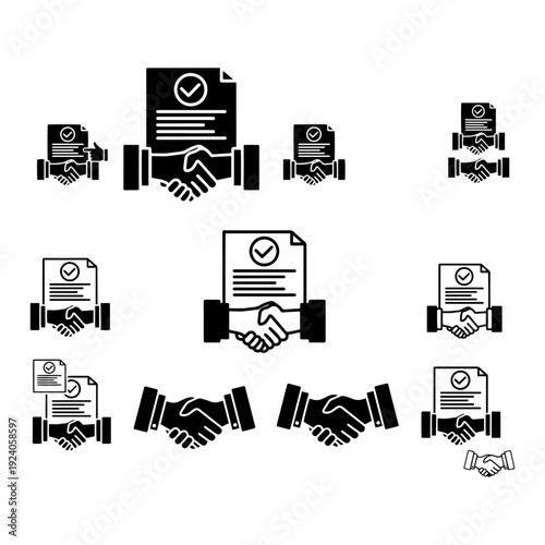 Business Deal Concept Silhouette Pack - Handshake Documentation and Agreement Vector Illustration Set