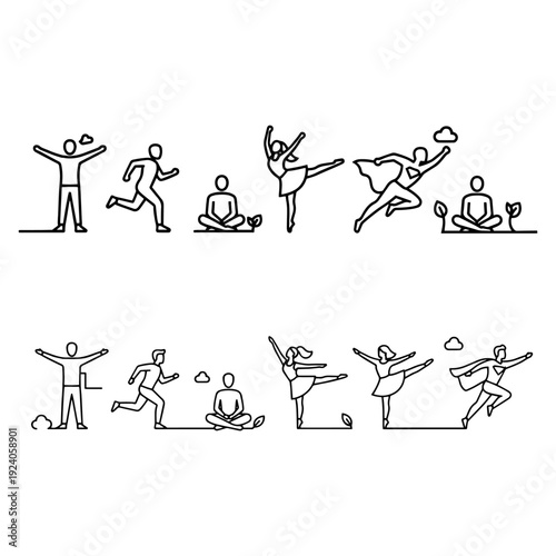 Healthy Morning Walk and Outdoor Exercise - Active Lifestyle Routine Silhouette Pack