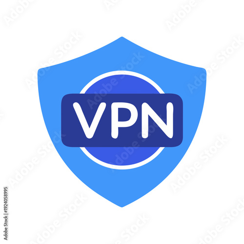 Blue shield with vpn text in center icon on transparent background