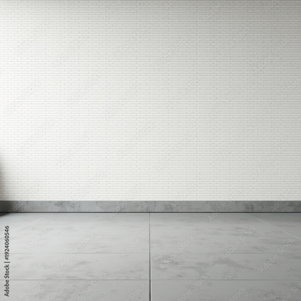 Fototapeta premium Minimalist Interior with White Brick Wall and Concrete Floor