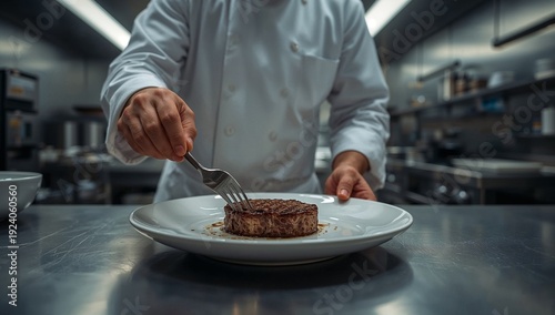 Chef Preparing Cultivated Meat in a High-Tech Kitchen
