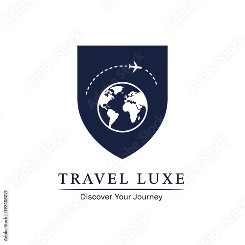 Travel Luxe Logo with Globe Airplane.