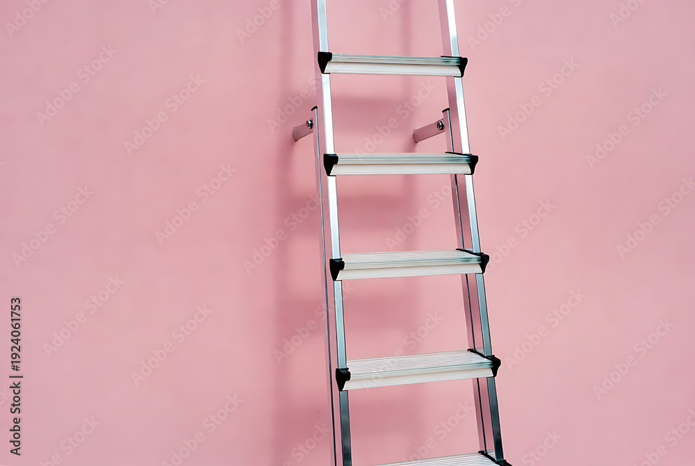 custom made wallpaper toronto digitalLadder metal step with silver rungs and black accents against pink wall background featuring stairs, staircase, steps with equipment and tool elements for industry, maintenance projects, clean