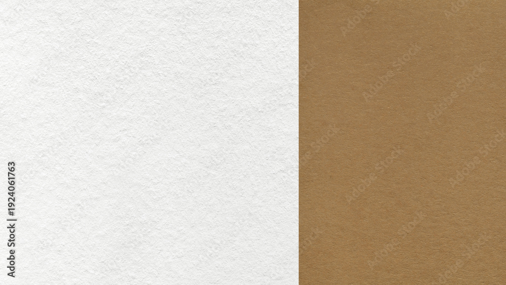 Fototapeta premium White paper texture two color background with warm brown vertical split and copy space for template, banner, presentation