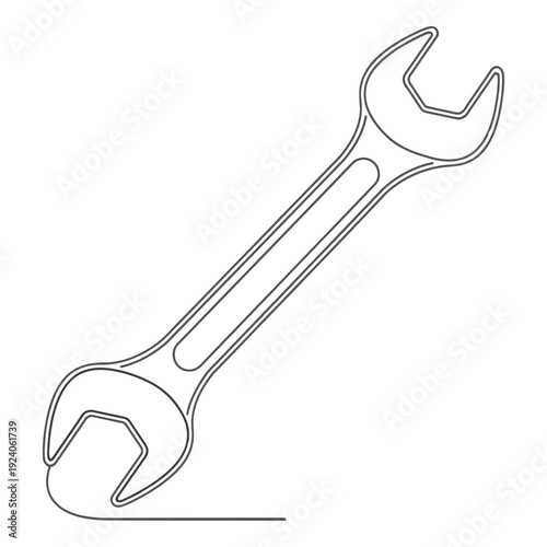 A simple line drawing of a double-ended spanner or wrench on a white background.