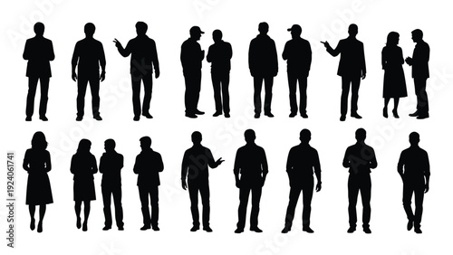 A group of people standing in different poses isolated on white background, Vector